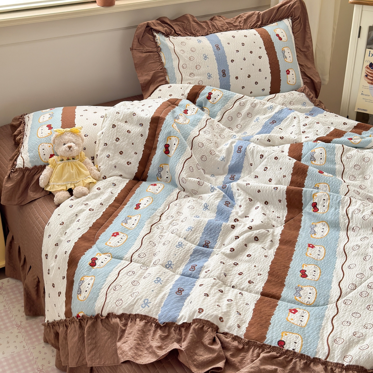 91家纺网 家纺一手货源 找家纺 禾沐 2026新款云感泡芙棉床盖夏被四件套AA款（夏被款） 小猫条