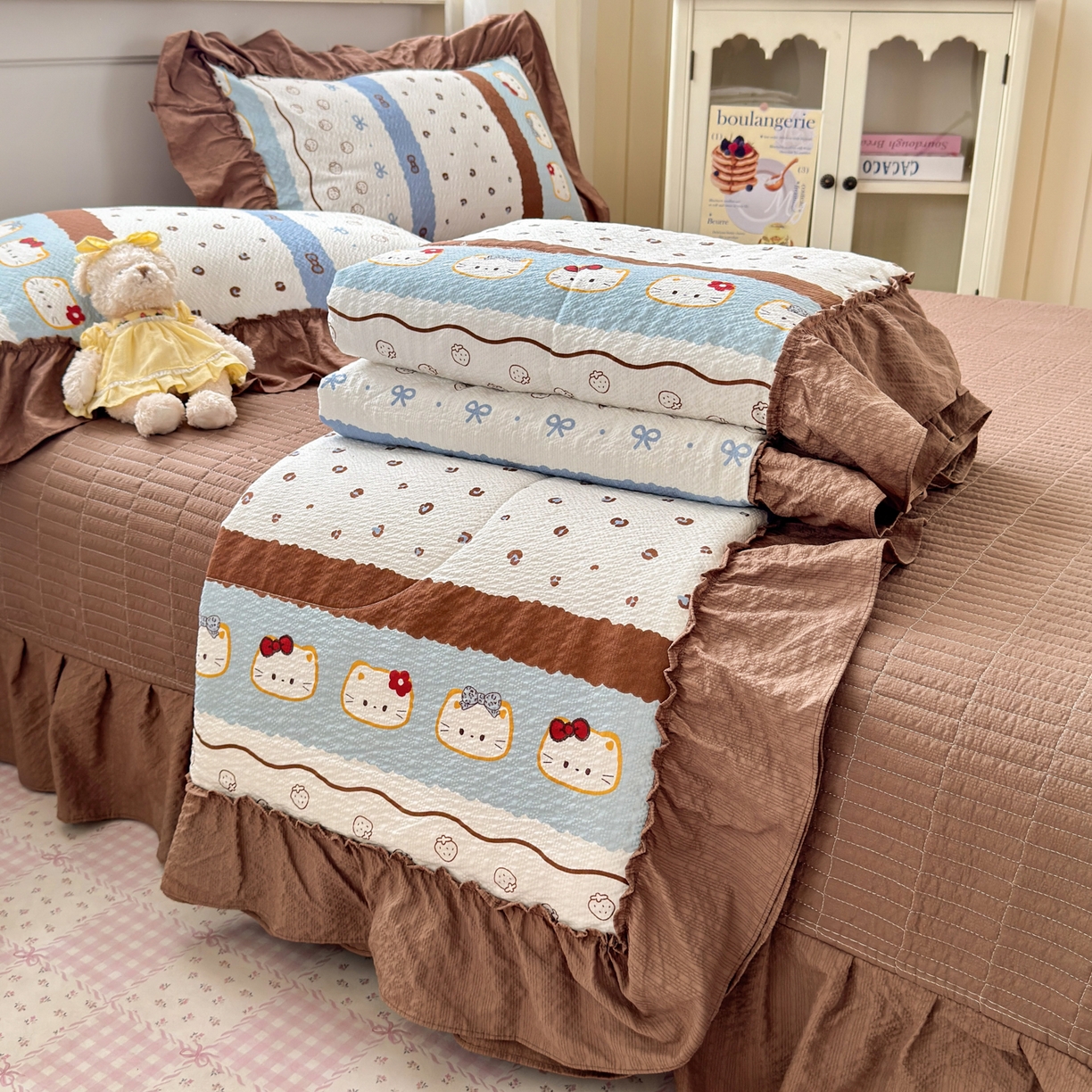 91家纺网 家纺一手货源 找家纺 禾沐 2026新款云感泡芙棉床盖夏被四件套AA款（夏被款） 小猫条