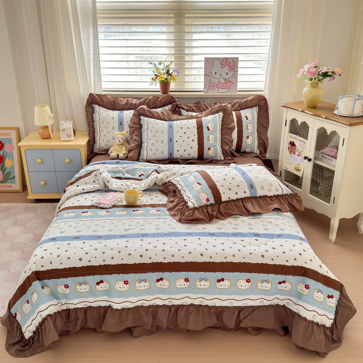 91家纺网 家纺一手货源 找家纺 禾沐 2026新款云感泡芙棉床盖夏被四件套AA款（夏被款） 小猫条