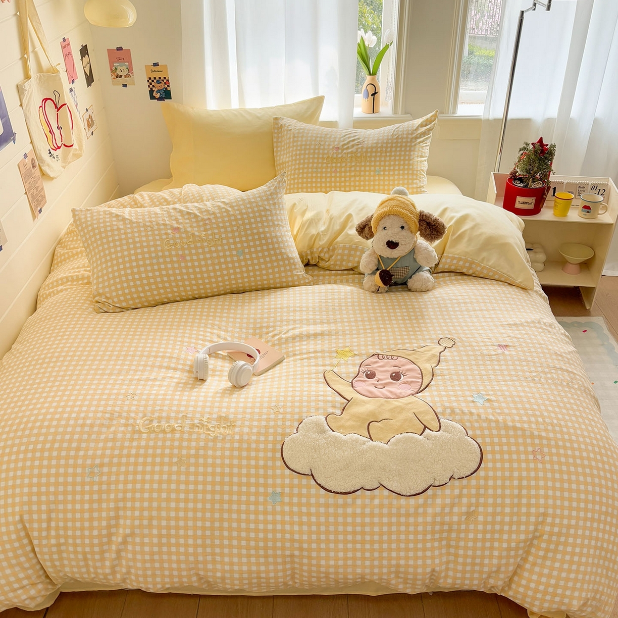 91家纺网 家纺一手货源 找家纺 我心家纺 2026新款卡通刺绣四件套 小萌宝-黄