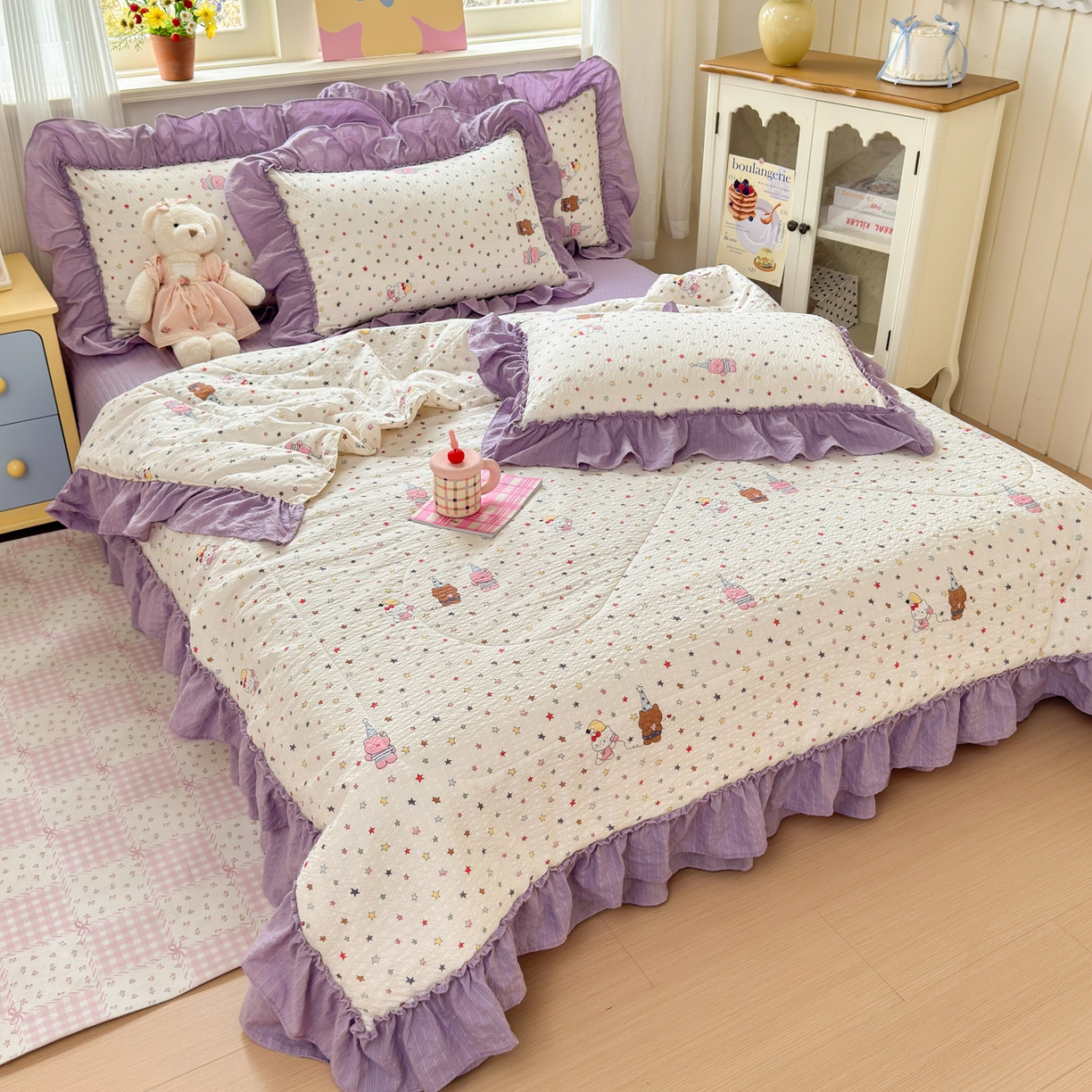 91家纺网 家纺一手货源 找家纺 禾沐 2026新款云感泡芙棉床盖夏被四件套AA款（夏被款） 星晴