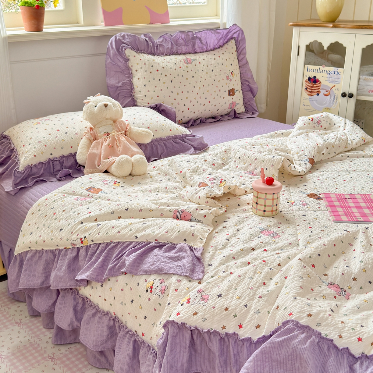 91家纺网 家纺一手货源 找家纺 禾沐 2026新款云感泡芙棉床盖夏被四件套AA款（夏被款） 星晴