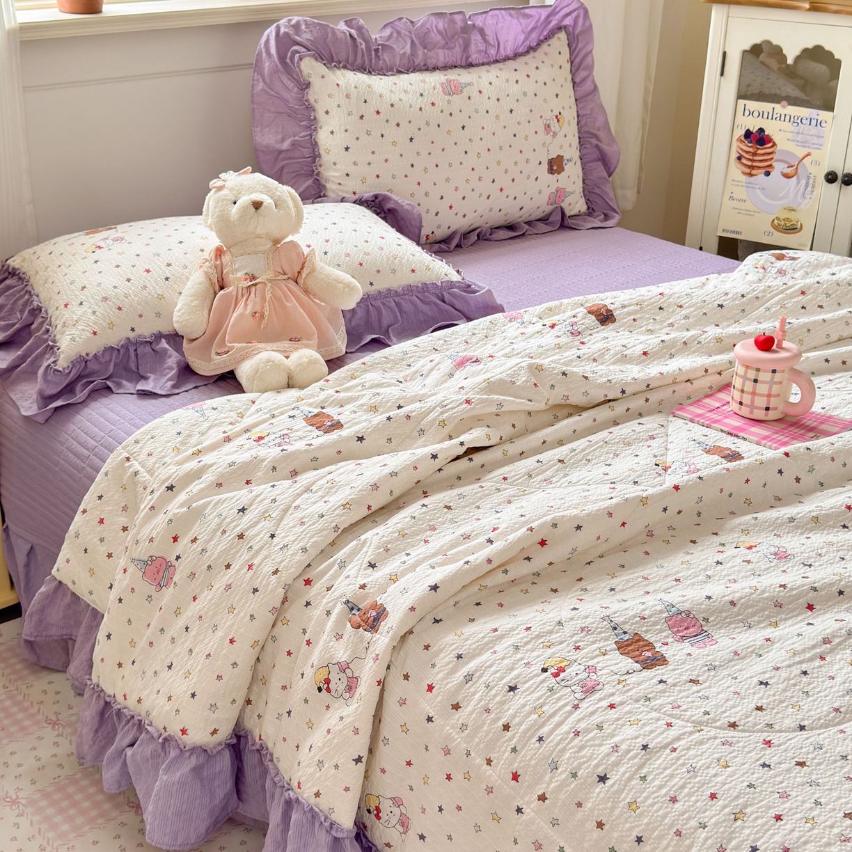 91家纺网 家纺一手货源 找家纺 禾沐 2026新款云感泡芙棉床盖夏被四件套AA款（夏被款） 星晴