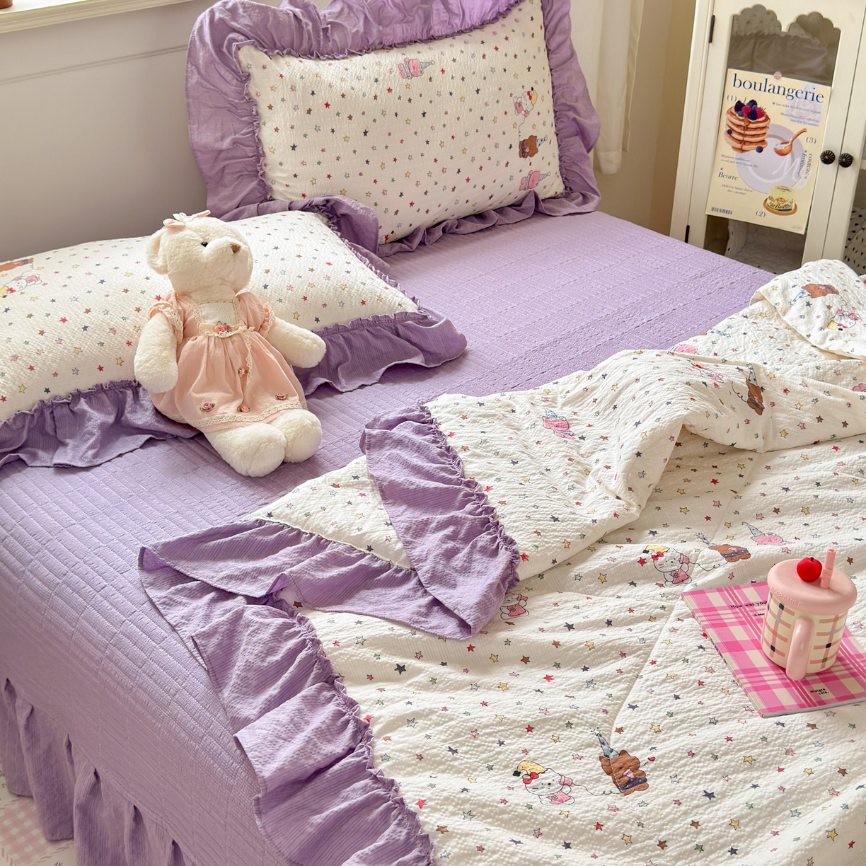 91家纺网 家纺一手货源 找家纺 禾沐 2026新款云感泡芙棉床盖夏被四件套AA款（夏被款） 星晴