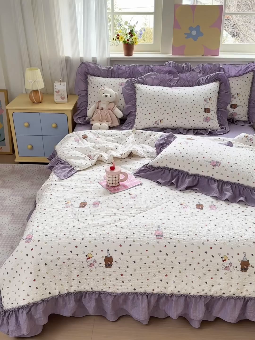 91家纺网 家纺一手货源 找家纺 禾沐 2026新款云感泡芙棉床盖夏被四件套AA款（夏被款） 星晴