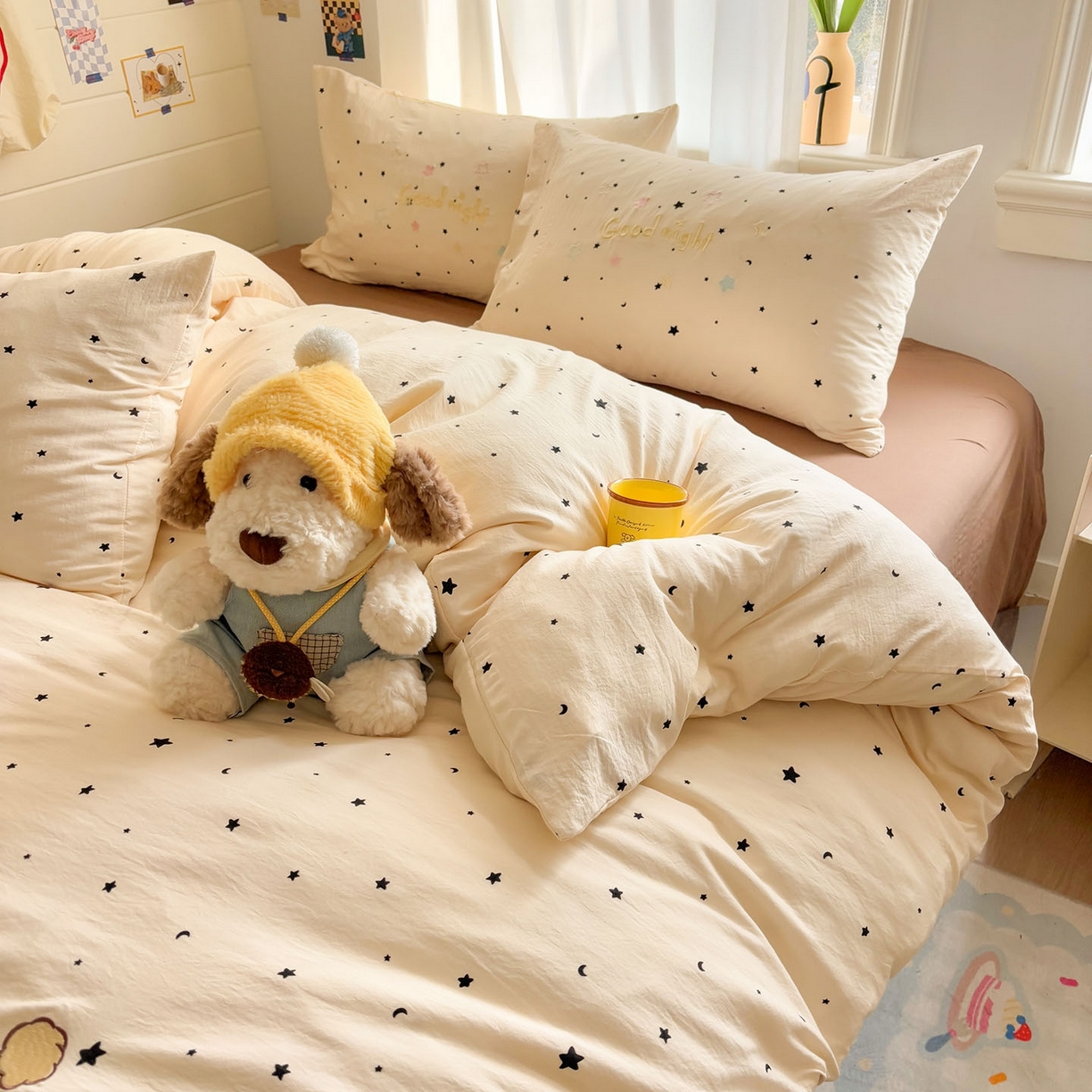 91家纺网 家纺一手货源 找家纺 我心家纺 2026新款卡通刺绣四件套 小萌宝-咖