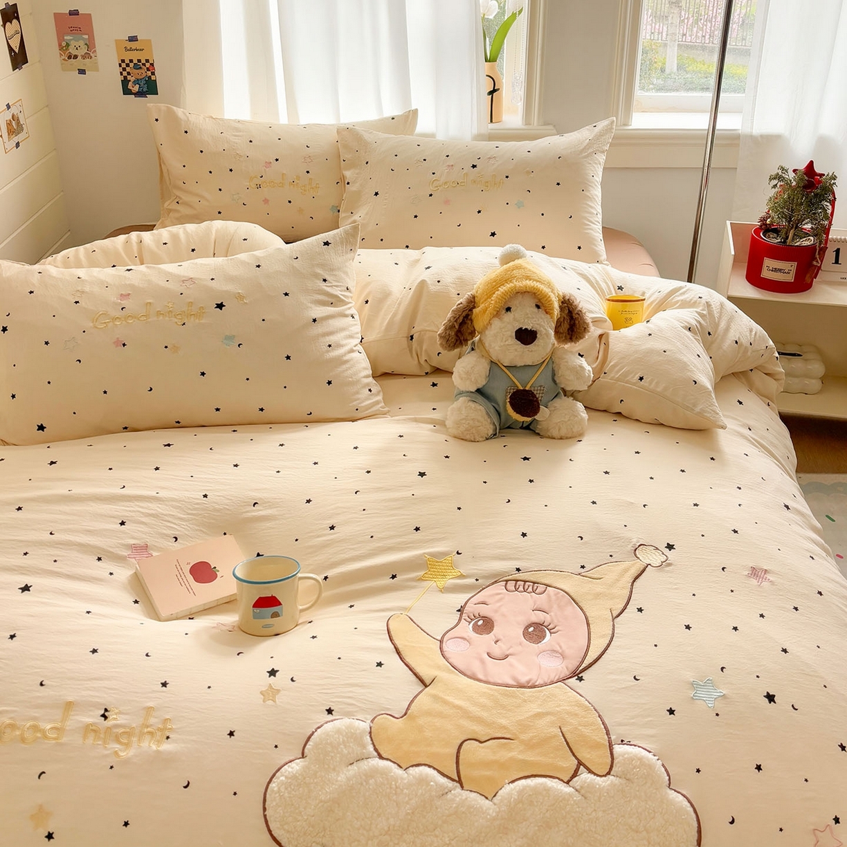 91家纺网 家纺一手货源 找家纺 我心家纺 2026新款卡通刺绣四件套 小萌宝-咖