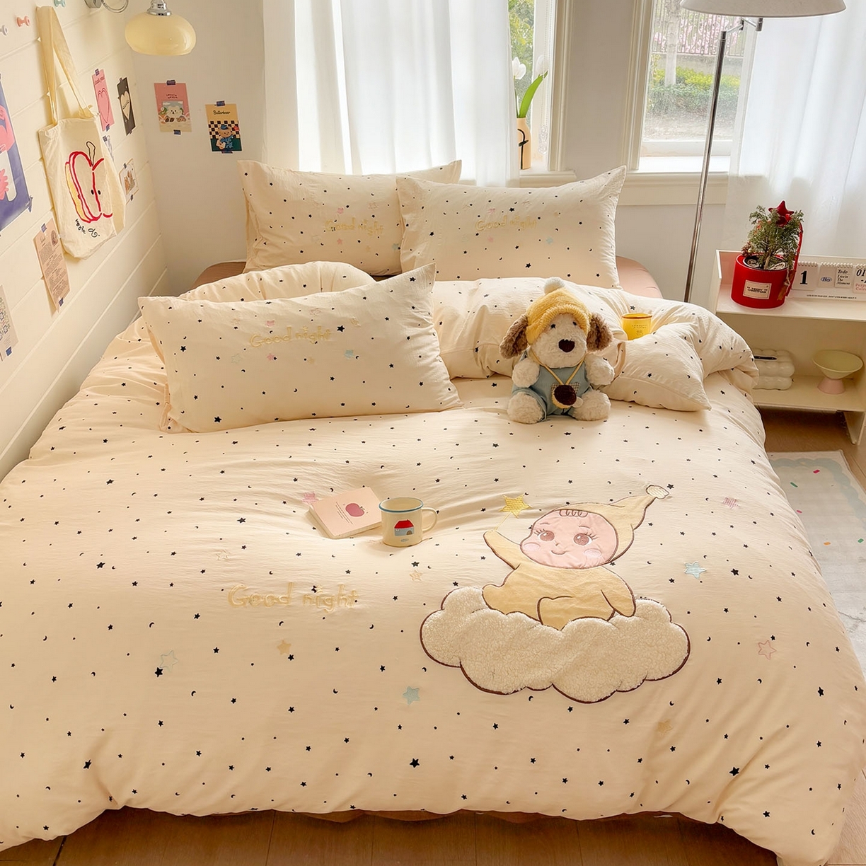 91家纺网 家纺一手货源 找家纺 我心家纺 2026新款卡通刺绣四件套 小萌宝-咖