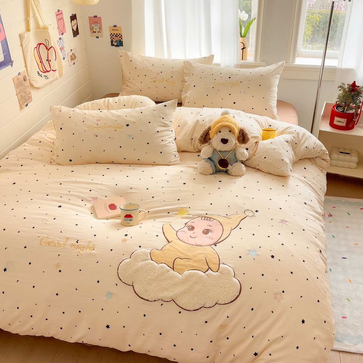 91家纺网 家纺一手货源 找家纺 我心家纺 2026新款卡通刺绣四件套 小萌宝-咖