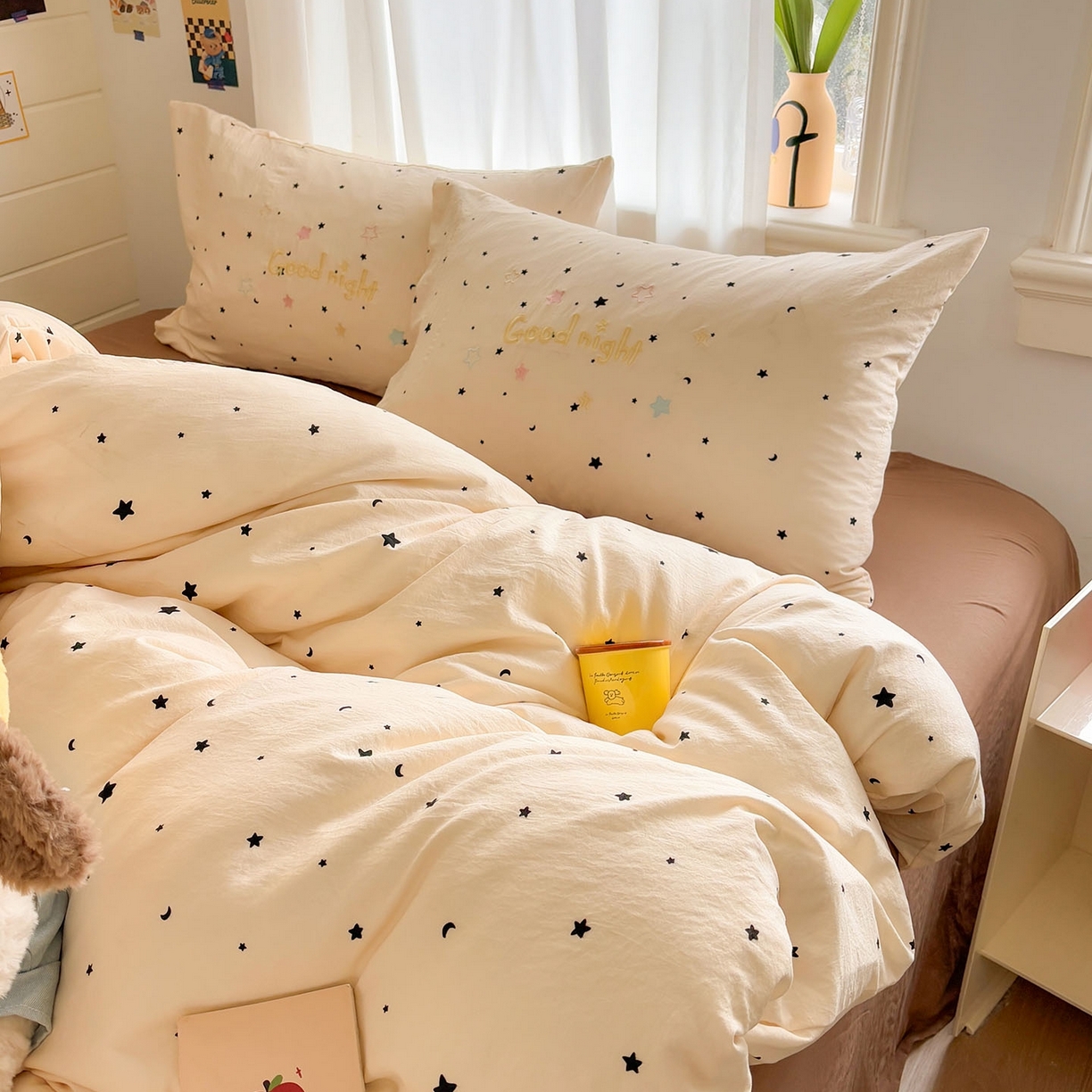 91家纺网 家纺一手货源 找家纺 我心家纺 2026新款卡通刺绣四件套 小萌宝-咖