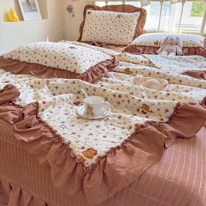 91家纺网 家纺一手货源 找家纺 梵希雅 2026新款泡芙纱床盖夏被四件套 田园兔