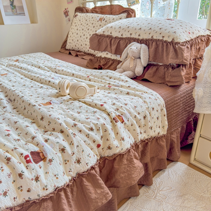 91家纺网 家纺一手货源 找家纺 梵希雅 2026新款泡芙纱床盖夏被四件套 田园兔