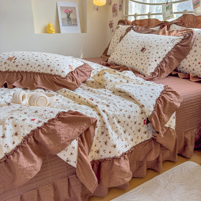 91家纺网 家纺一手货源 找家纺 梵希雅 2026新款泡芙纱床盖夏被四件套 田园兔