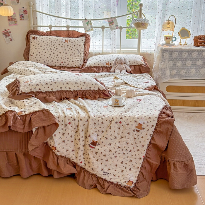 91家纺网 家纺一手货源 找家纺 梵希雅 2026新款泡芙纱床盖夏被四件套 田园兔