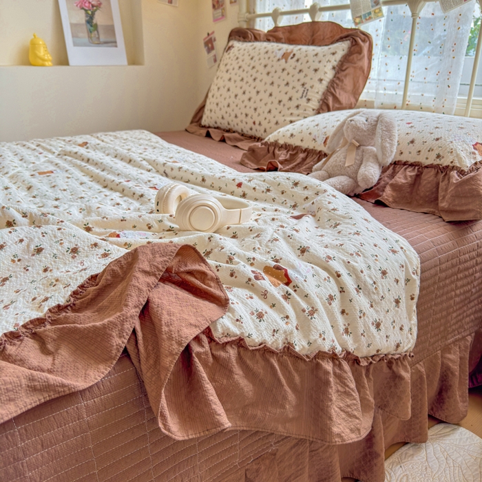 91家纺网 家纺一手货源 找家纺 梵希雅 2026新款泡芙纱床盖夏被四件套 田园兔