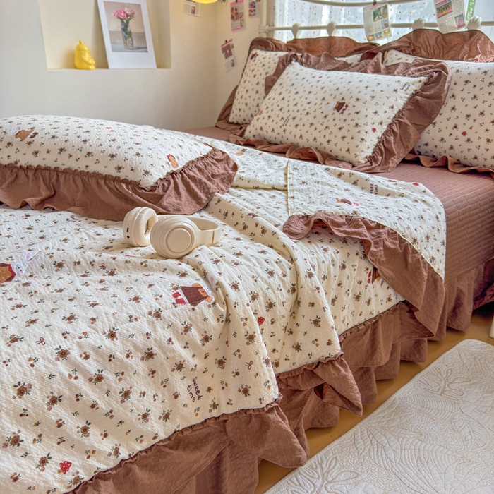 91家纺网 家纺一手货源 找家纺 梵希雅 2026新款泡芙纱床盖夏被四件套 田园兔