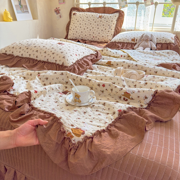 91家纺网 家纺一手货源 找家纺 梵希雅 2026新款泡芙纱床盖夏被四件套 田园兔