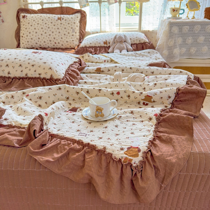 91家纺网 家纺一手货源 找家纺 梵希雅 2026新款泡芙纱床盖夏被四件套 田园兔