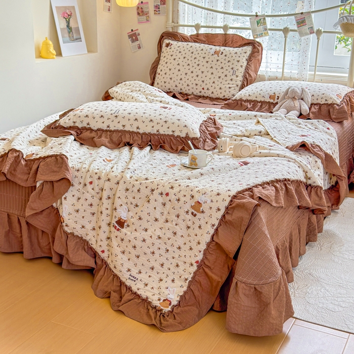 91家纺网 家纺一手货源 找家纺 梵希雅 2026新款泡芙纱床盖夏被四件套 田园兔