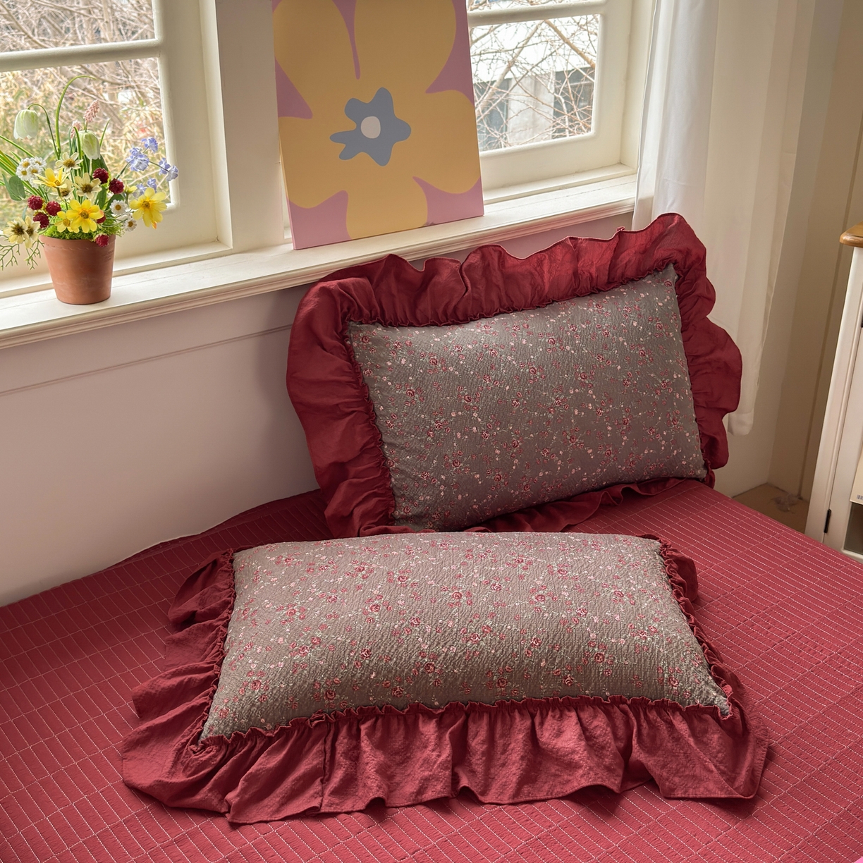 91家纺网 家纺一手货源 找家纺 禾沐 2026新款云感泡芙棉床盖夏被四件套AA款（夏被款） 胭脂