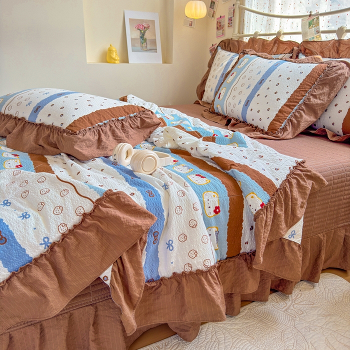 91家纺网 家纺一手货源 找家纺 梵希雅 2026新款泡芙纱床盖夏被四件套 小猫条