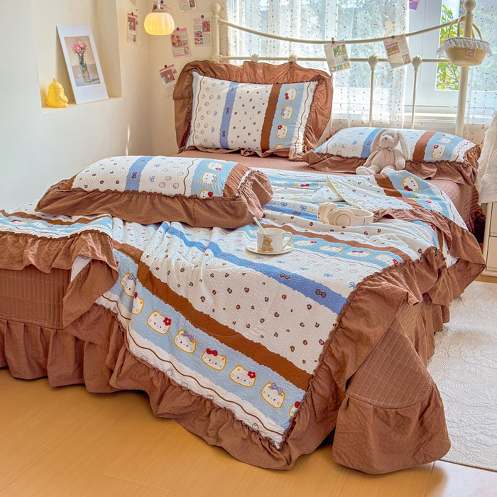 91家纺网 家纺一手货源 找家纺 梵希雅 2026新款泡芙纱床盖夏被四件套 小猫条