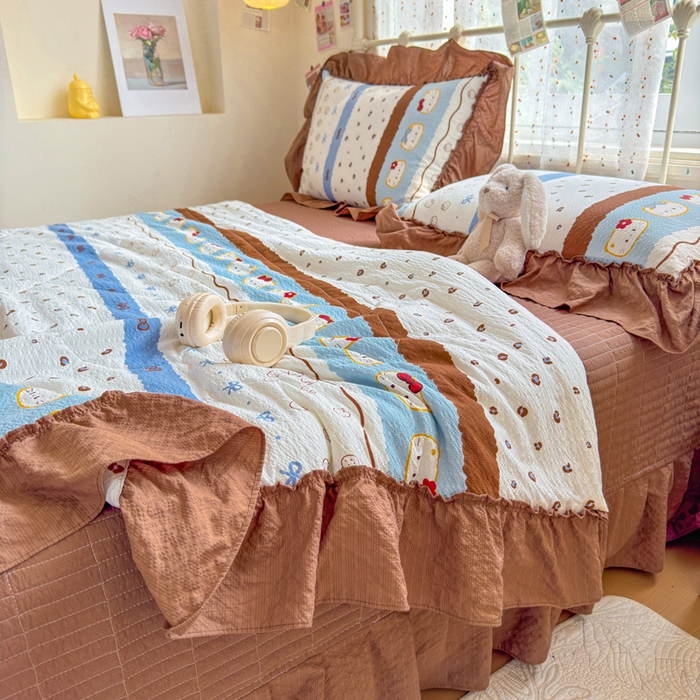 91家纺网 家纺一手货源 找家纺 梵希雅 2026新款泡芙纱床盖夏被四件套 小猫条