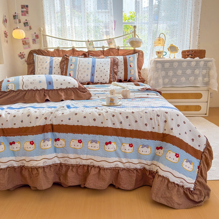 91家纺网 家纺一手货源 找家纺 梵希雅 2026新款泡芙纱床盖夏被四件套 小猫条