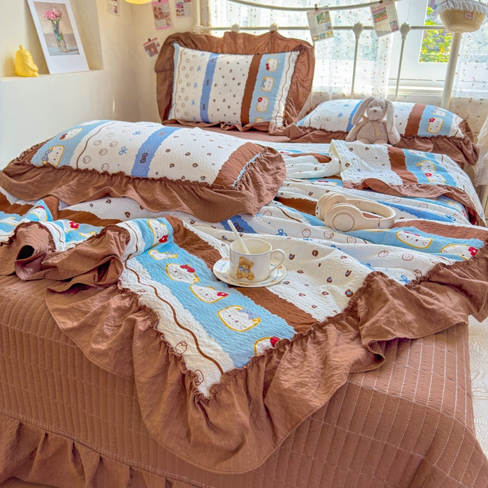 91家纺网 家纺一手货源 找家纺 梵希雅 2026新款泡芙纱床盖夏被四件套 小猫条