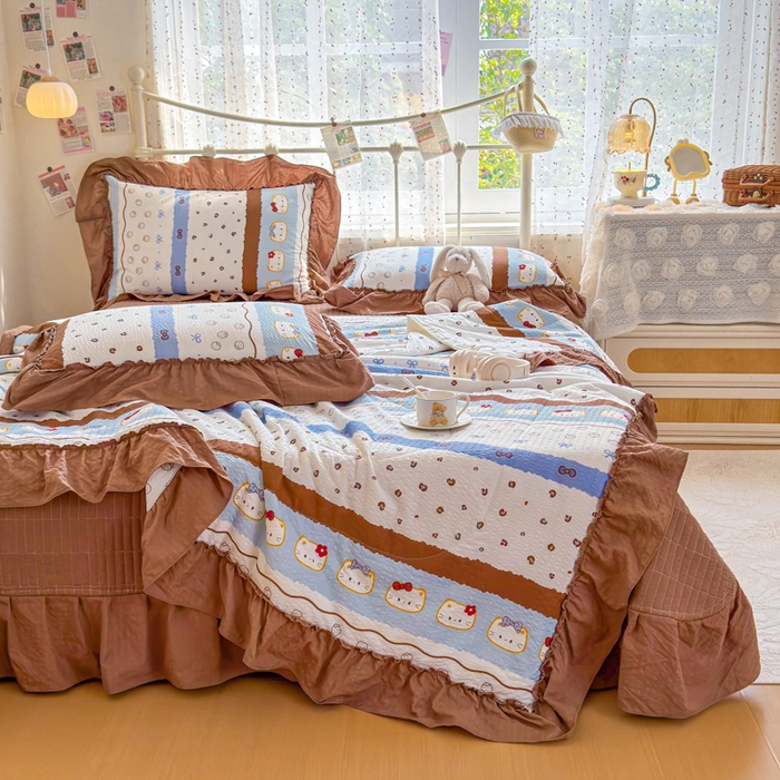 91家纺网 家纺一手货源 找家纺 梵希雅 2026新款泡芙纱床盖夏被四件套 小猫条