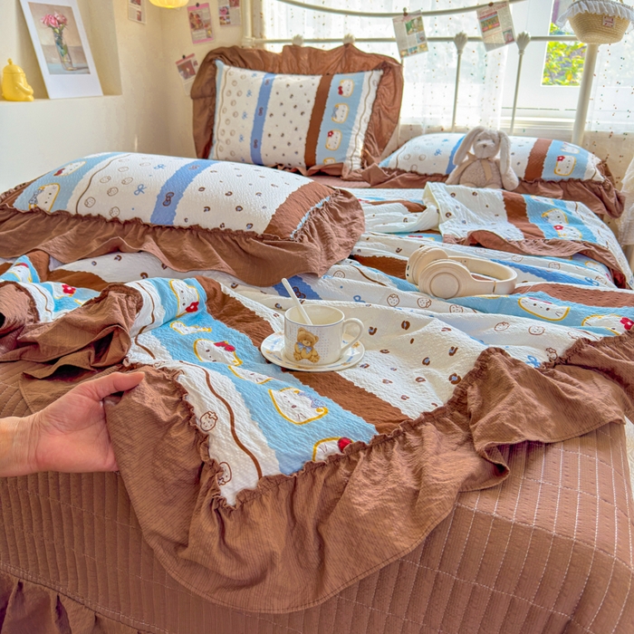 91家纺网 家纺一手货源 找家纺 梵希雅 2026新款泡芙纱床盖夏被四件套 小猫条