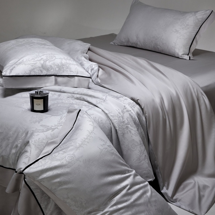 91家纺网 家纺一手货源 找家纺 金奇达家纺 2026新款丝光色织提花四件套-洛克庄园系列（标准号全网控价（折后券后）不低于359元 会员减50） 洛克庄园-慕斯灰