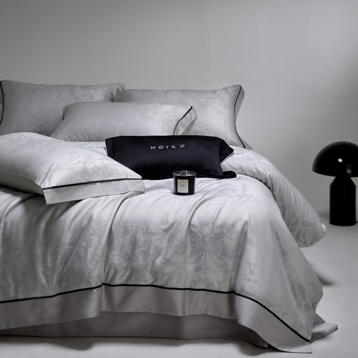 91家纺网 家纺一手货源 找家纺 金奇达家纺 2026新款丝光色织提花四件套-洛克庄园系列（标准号全网控价（折后券后）不低于359元 会员减50） 洛克庄园-慕斯灰