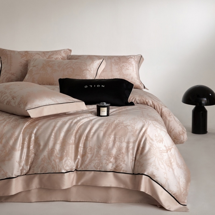 91家纺网 家纺一手货源 找家纺 金奇达家纺 2026新款丝光色织提花四件套-洛克庄园系列（标准号全网控价（折后券后）不低于359元 会员减50） 洛克庄园-浣柔纱