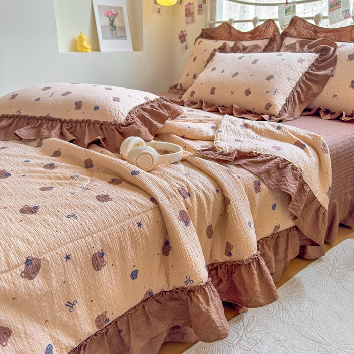 91家纺网 家纺一手货源 找家纺 梵希雅 2026新款泡芙纱床盖夏被四件套 曲奇猫