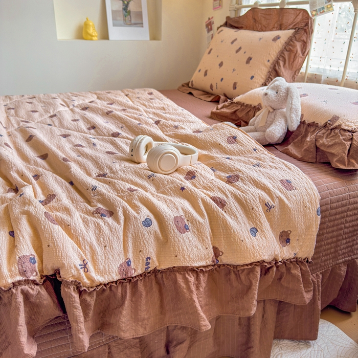 91家纺网 家纺一手货源 找家纺 梵希雅 2026新款泡芙纱床盖夏被四件套 曲奇猫