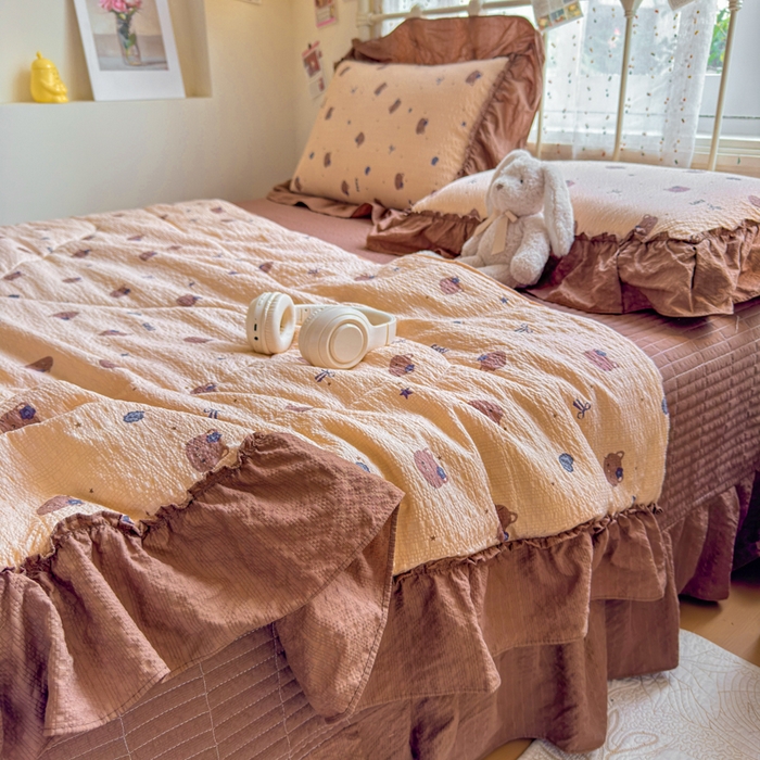 91家纺网 家纺一手货源 找家纺 梵希雅 2026新款泡芙纱床盖夏被四件套 曲奇猫