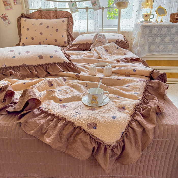 91家纺网 家纺一手货源 找家纺 梵希雅 2026新款泡芙纱床盖夏被四件套 曲奇猫