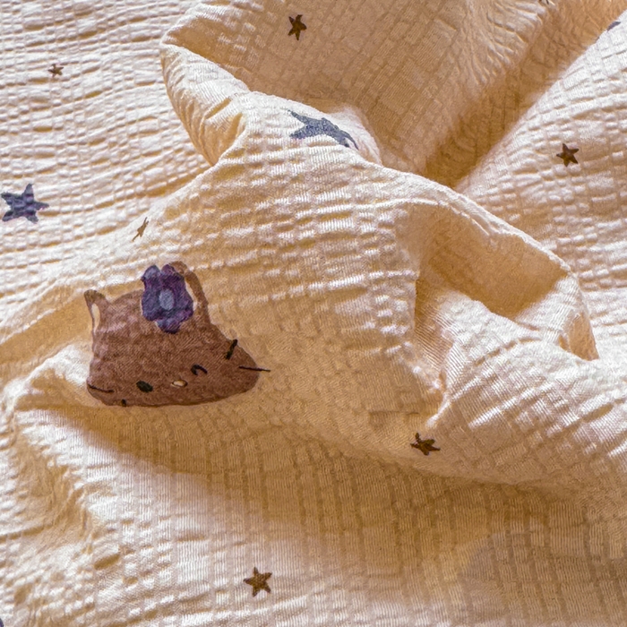 91家纺网 家纺一手货源 找家纺 梵希雅 2026新款泡芙纱床盖夏被四件套 曲奇猫