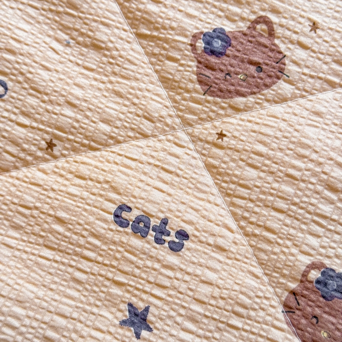 91家纺网 家纺一手货源 找家纺 梵希雅 2026新款泡芙纱床盖夏被四件套 曲奇猫