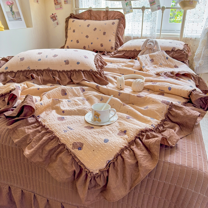 91家纺网 家纺一手货源 找家纺 梵希雅 2026新款泡芙纱床盖夏被四件套 曲奇猫