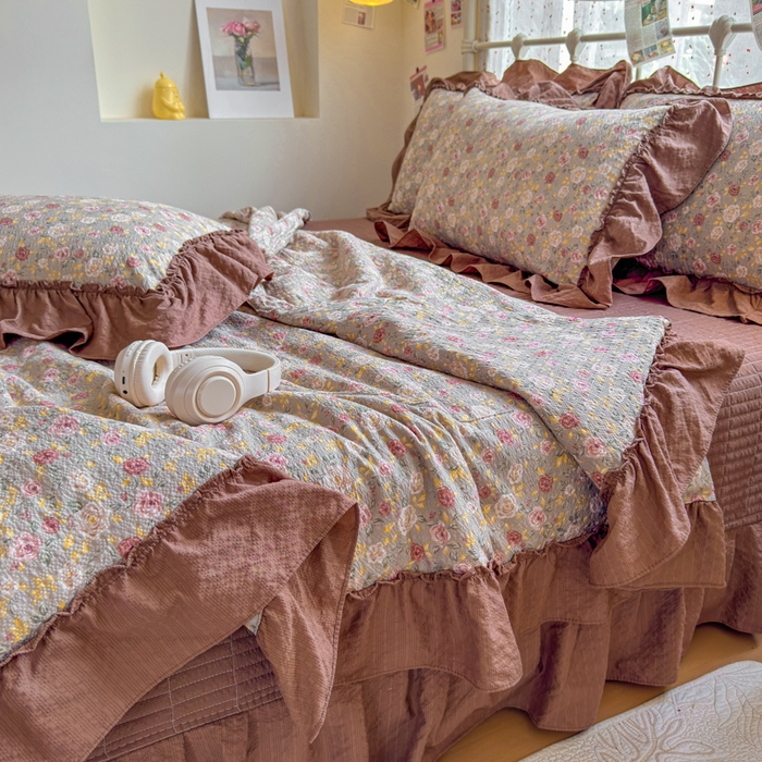 91家纺网 家纺一手货源 找家纺 梵希雅 2026新款泡芙纱床盖夏被四件套 怀旧片真