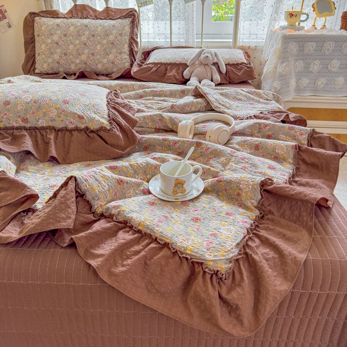 91家纺网 家纺一手货源 找家纺 梵希雅 2026新款泡芙纱床盖夏被四件套 怀旧片真