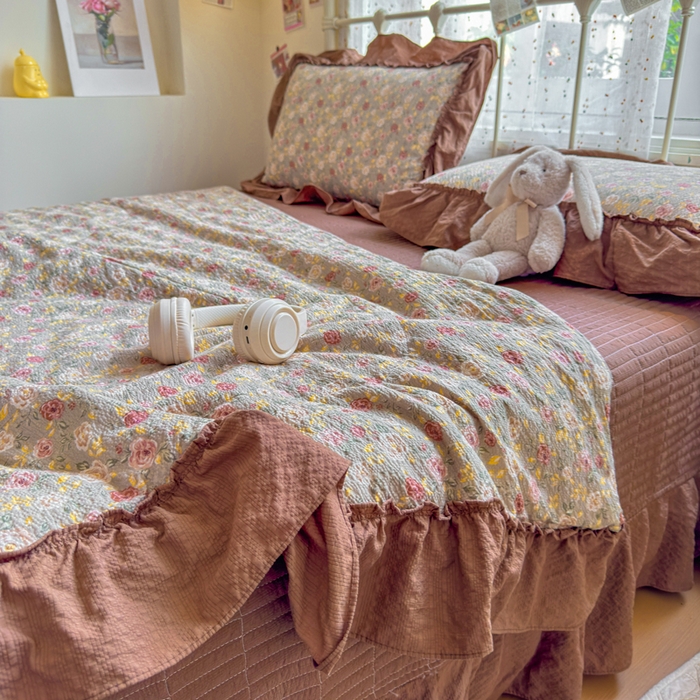 91家纺网 家纺一手货源 找家纺 梵希雅 2026新款泡芙纱床盖夏被四件套 怀旧片真