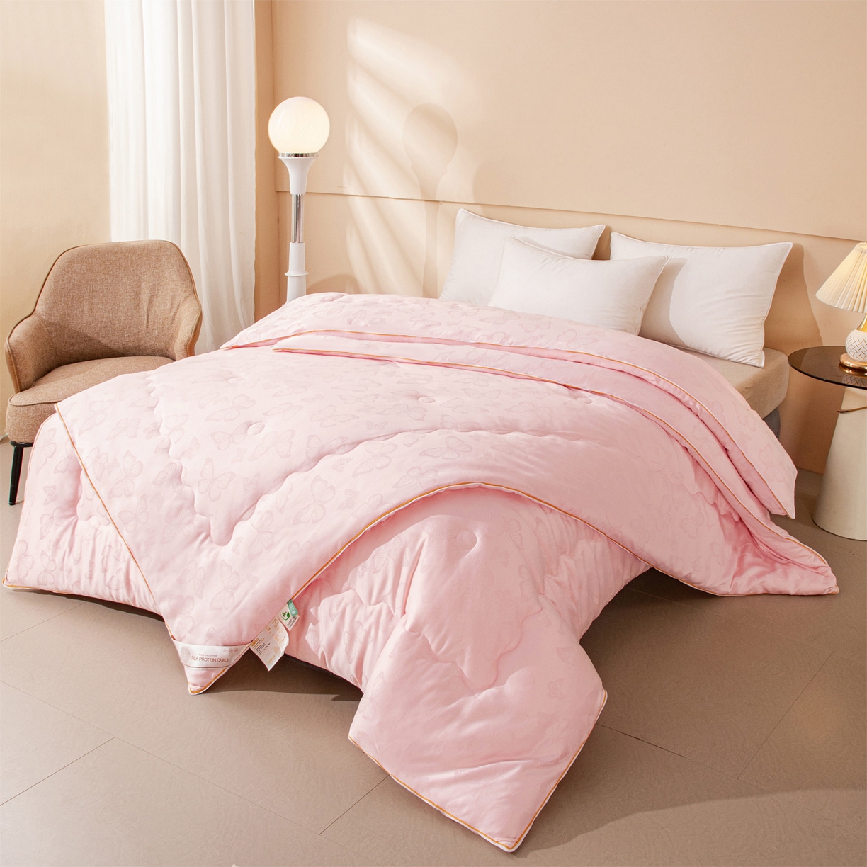 91家纺网 家纺一手货源 找家纺 小禹仔家纺 2026新款二合一拉链款蚕蛹蛋白子母被冬被春秋被夏被被子被芯加厚棉被-蝶梦系列 蝴蝶-粉