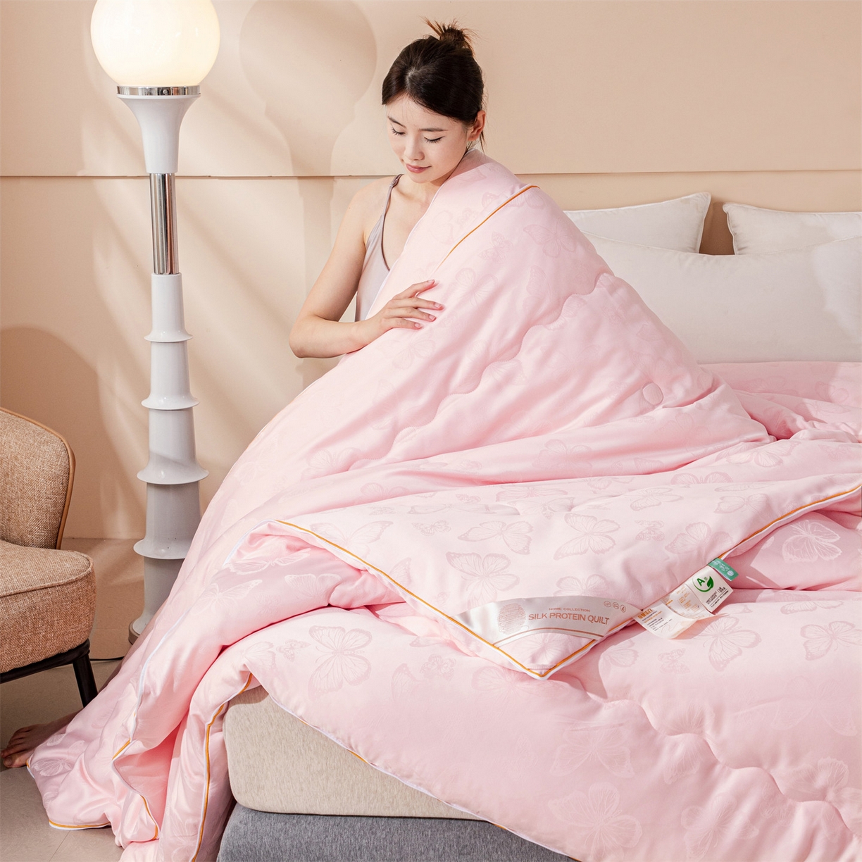 91家纺网 家纺一手货源 找家纺 小禹仔家纺 2026新款二合一拉链款蚕蛹蛋白子母被冬被春秋被夏被被子被芯加厚棉被-蝶梦系列 蝴蝶-粉