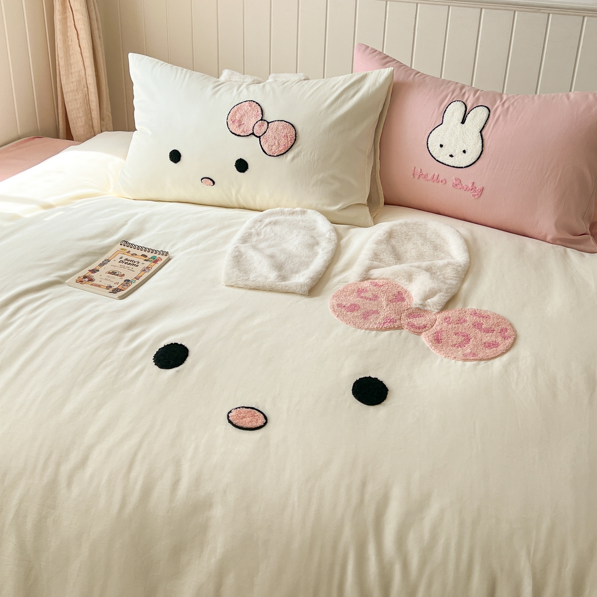 91家纺网 家纺一手货源 找家纺 桃喜 2026新款全棉纯棉贴布绣四件套（会员-5元） 大耳朵兔兔（全棉）