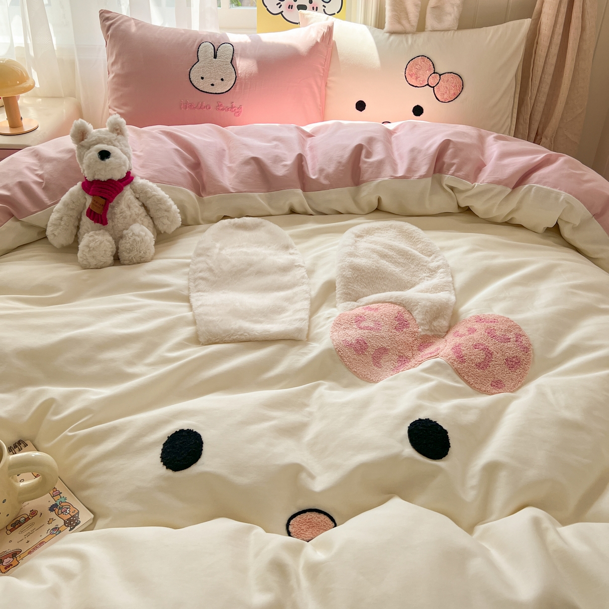 91家纺网 家纺一手货源 找家纺 桃喜 2026新款全棉纯棉贴布绣四件套（会员-5元） 大耳朵兔兔（全棉）