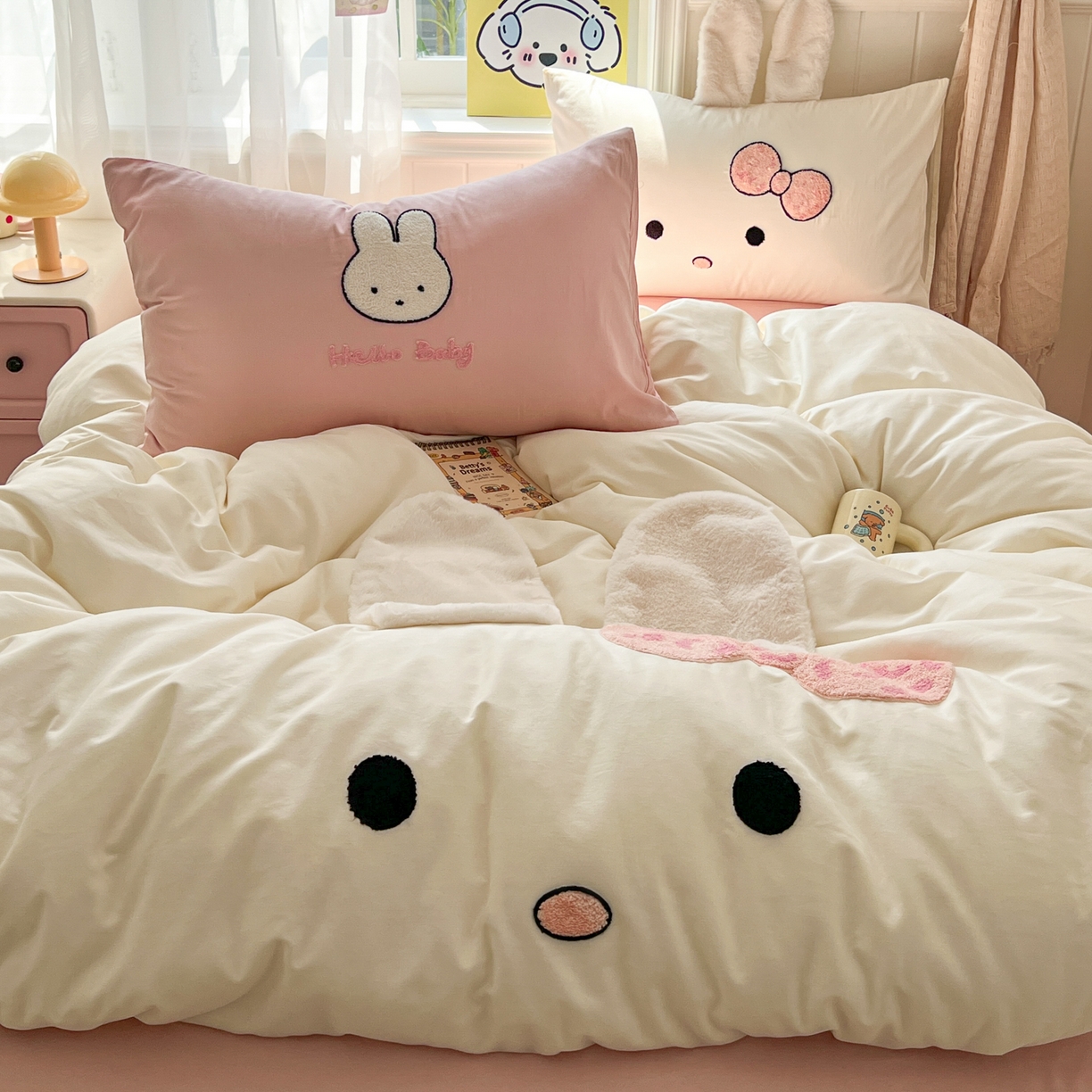 91家纺网 家纺一手货源 找家纺 桃喜 2026新款全棉纯棉贴布绣四件套（会员-5元） 大耳朵兔兔（全棉）