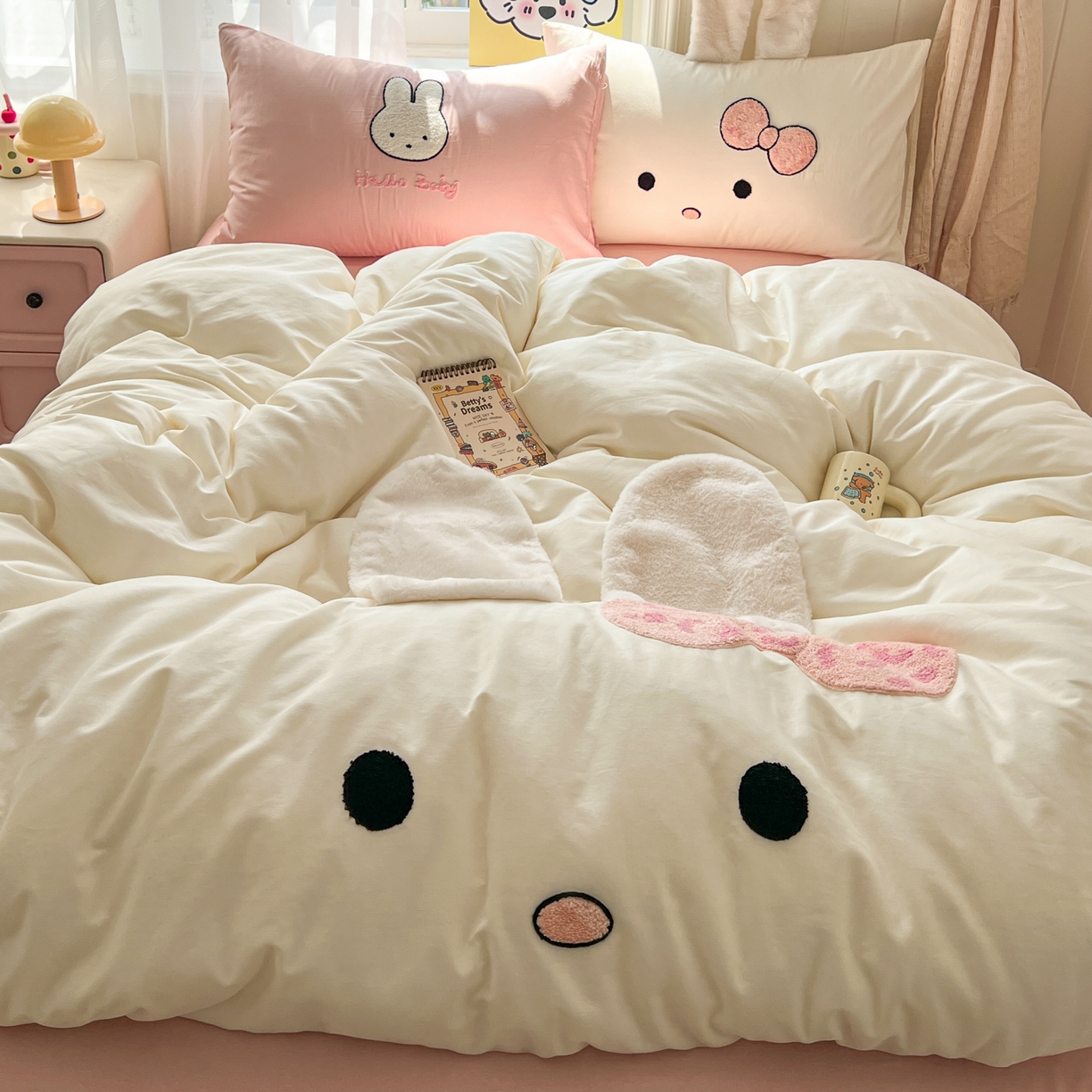 91家纺网 家纺一手货源 找家纺 桃喜 2026新款全棉纯棉贴布绣四件套（会员-5元） 大耳朵兔兔（全棉）